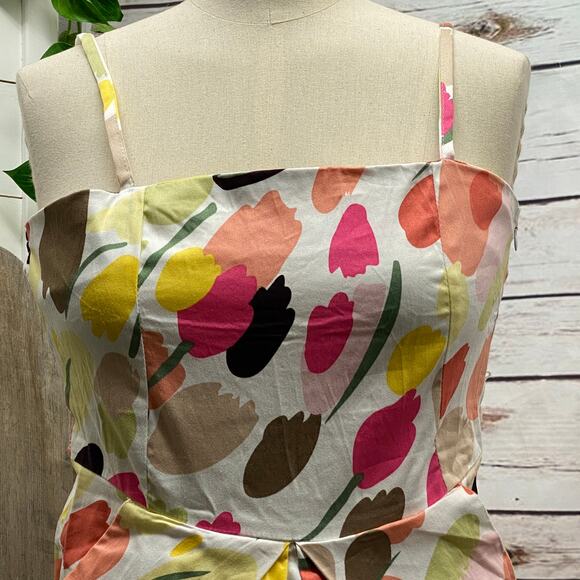 Rockabilly PinUp Spaghetti Strap Summer Dress Floral Elastic Back Pockets XS - Picture 2 of 9